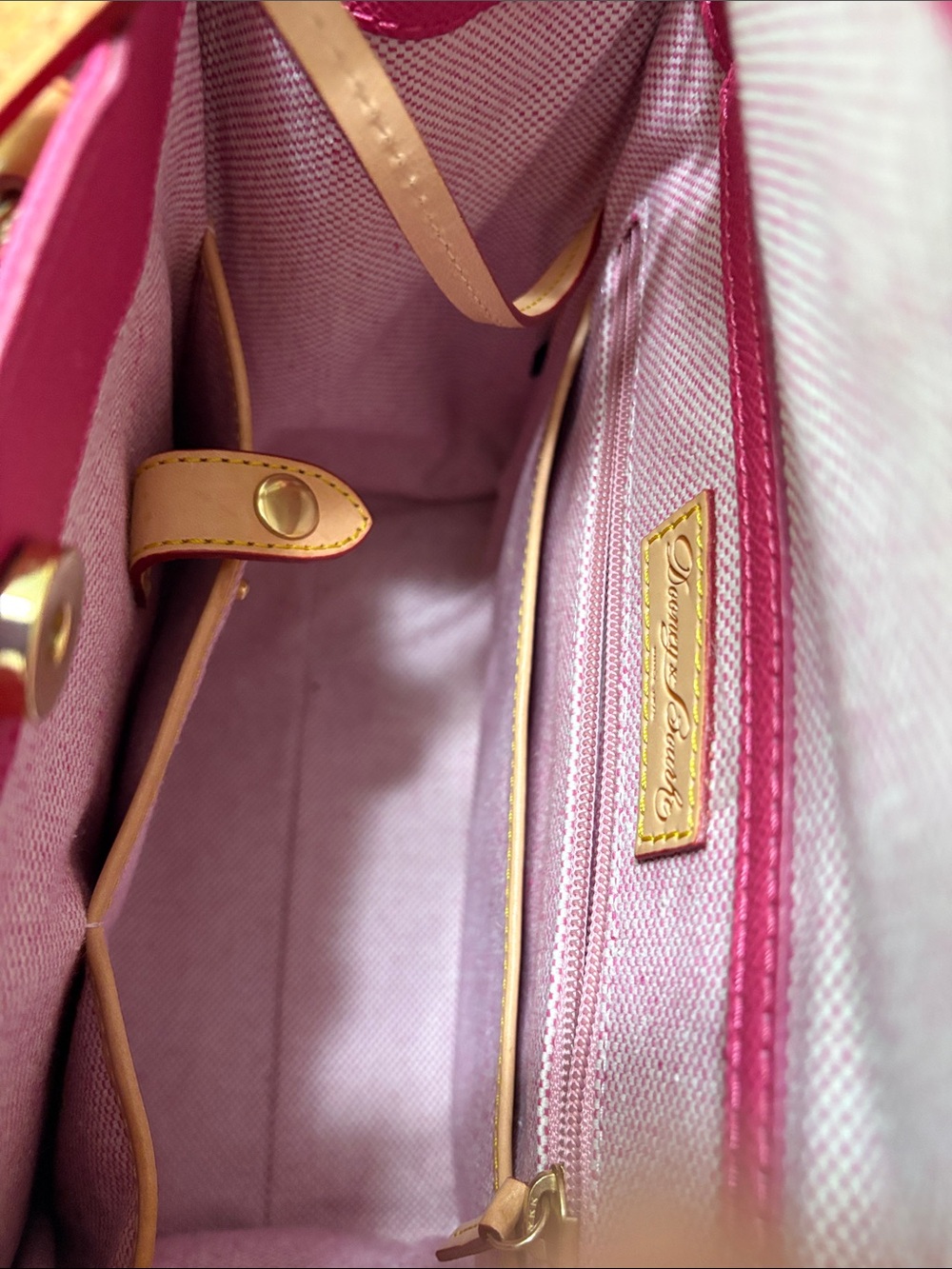 Dooney & Bourke Hot Pink Leather Tote with Wallet and Tan Trim - Picture 3 of 4